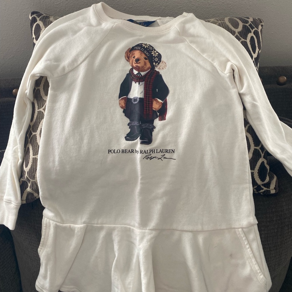 Polo by Ralph Lauren Kids Cream Dress with Bear Graphic
